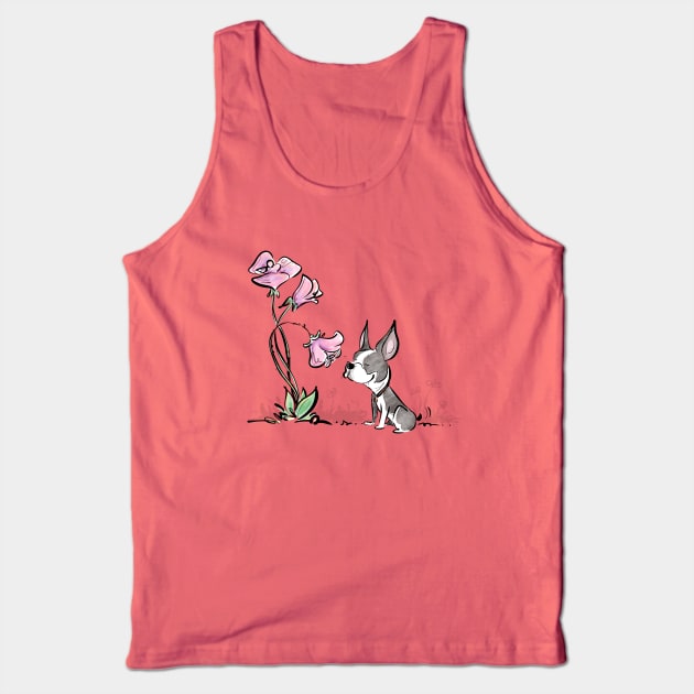 Boston Terrier Smelling Flowers (Color Version) Tank Top by Jason's Doodles